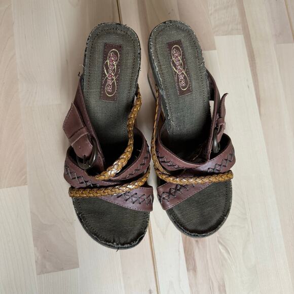 Skechers Womens 8 Chocolate Brown Braided Cork Wedge Sandals Heels Casual Shoes - Picture 7 of 8